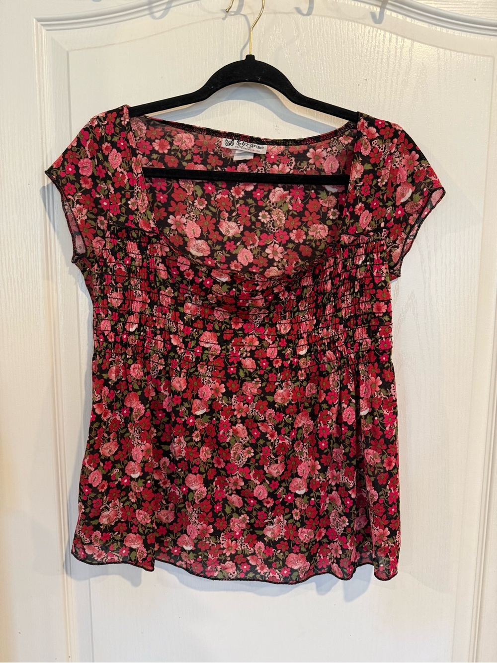 Self esteem short-sleeve scoop-neck floral y2k blouse no sz tag approx large